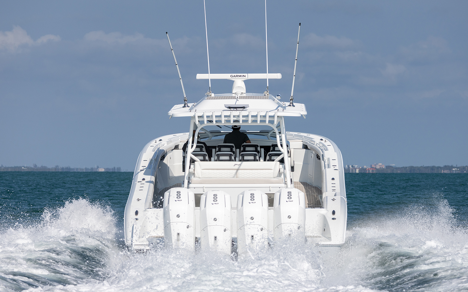 Yellowfin 54 foot Yacht charging through rough seas