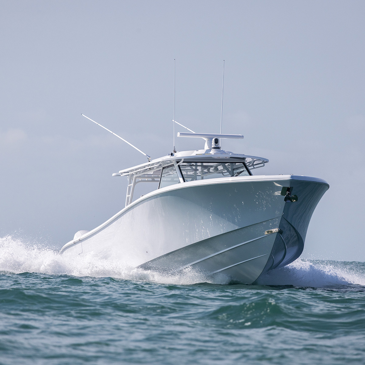 Yellowfin 54 foot Yacht charging through rough seas
