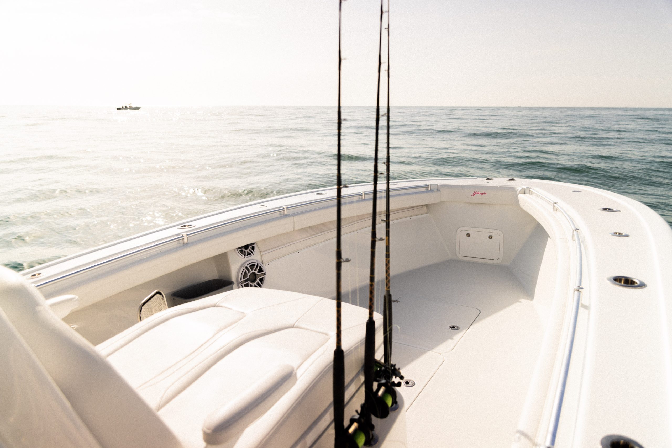 forward seating of the 36 offshore with fishing reels in rod holders